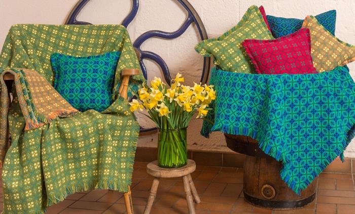 Welsh tapestry small patterns in throws and cushions
